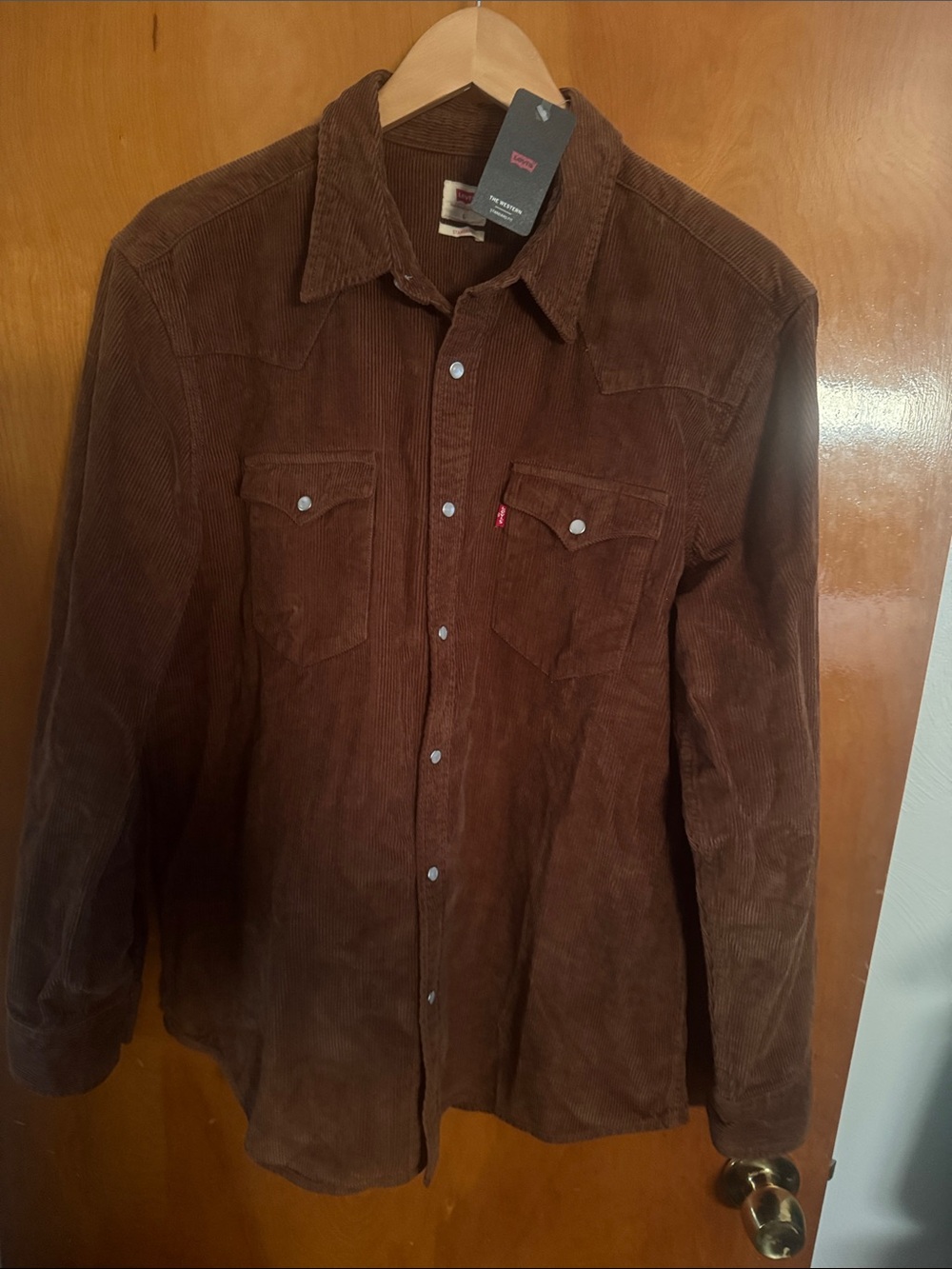 Levis Corduroy Shirt Mens Large Brown Western